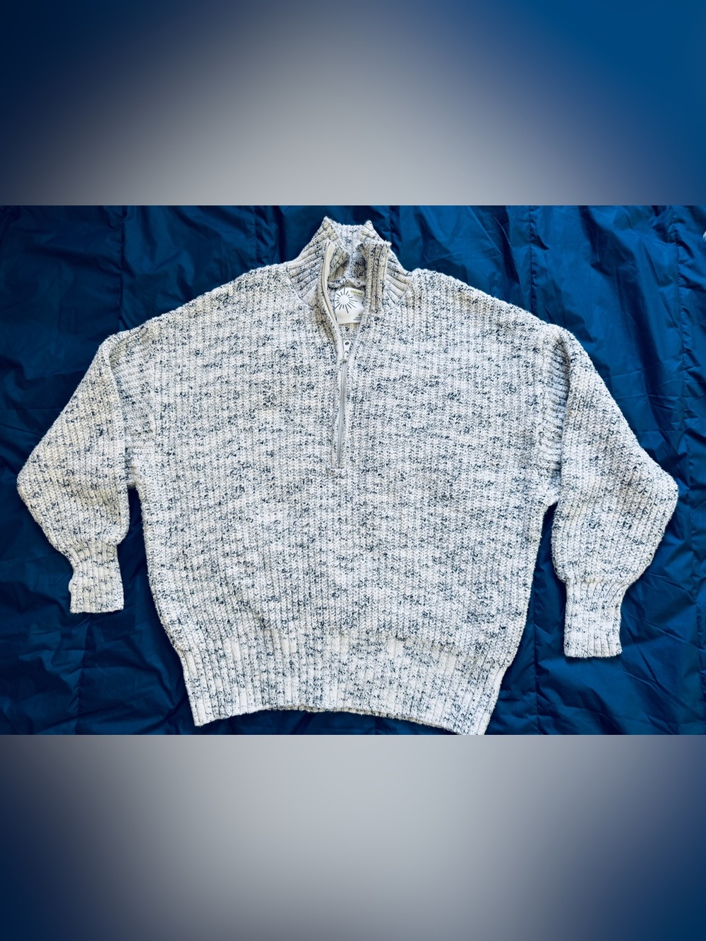 Offline by Aerie Marled Quarter Zip Knit Sweater Gray White Oversized Size S/P